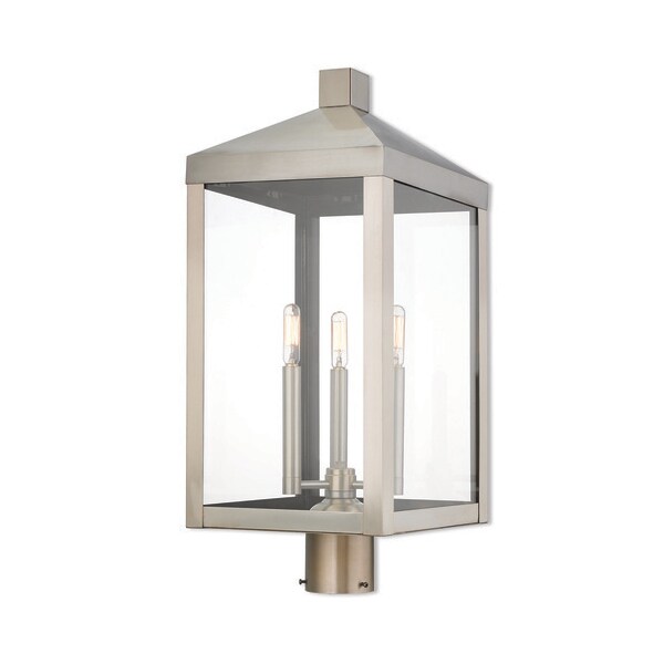 Livex Lighting Nyack 3 Light Brushed Nickel Outdoor Post Top Lantern 20586-91 - main